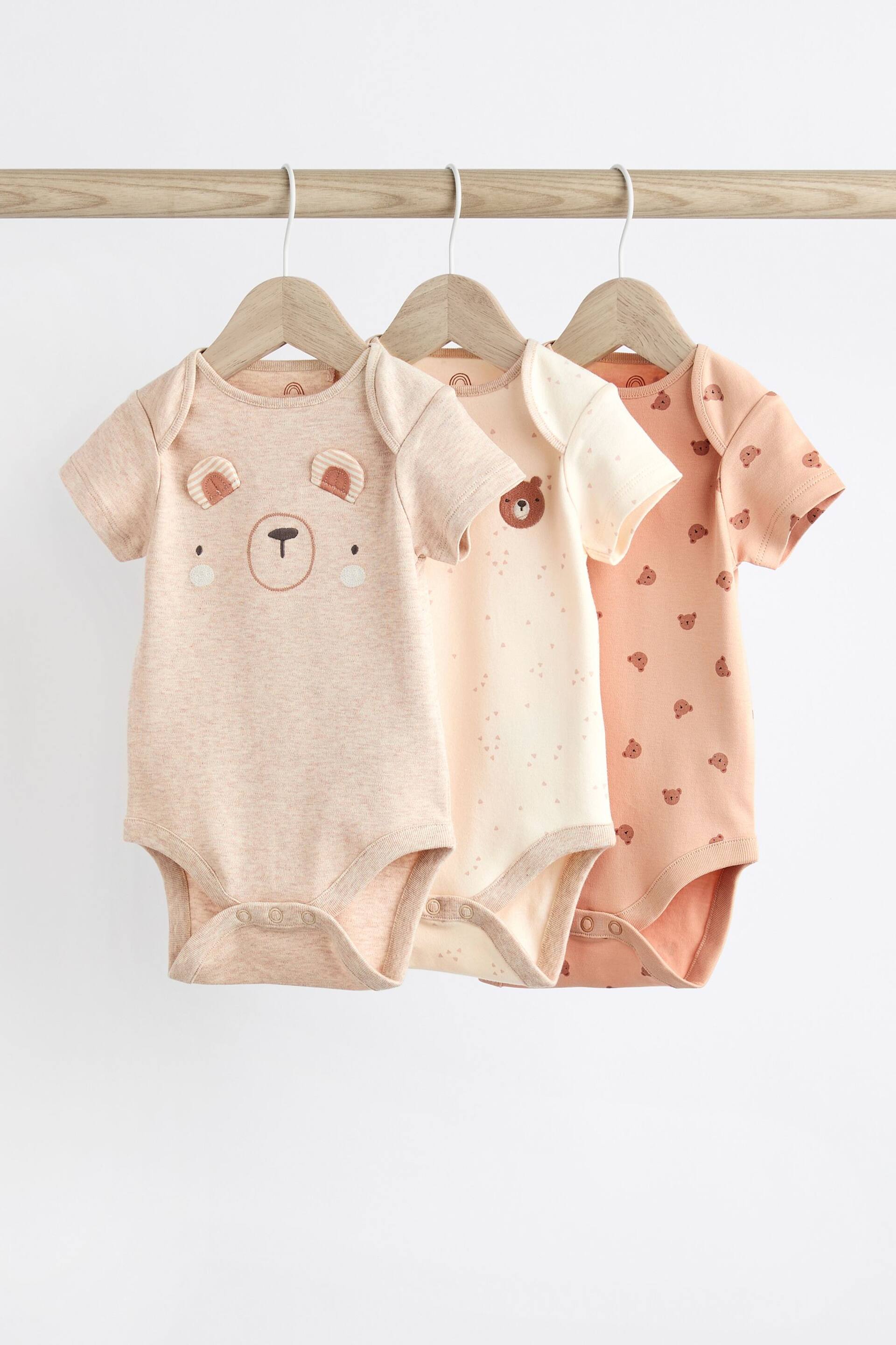 Neutral Bear Short Sleeve Baby Bodysuits 3 Pack - Image 1 of 10