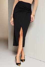 Lipsy Black Petite Twist Front Jersey Midi Skirt - Image 1 of 4