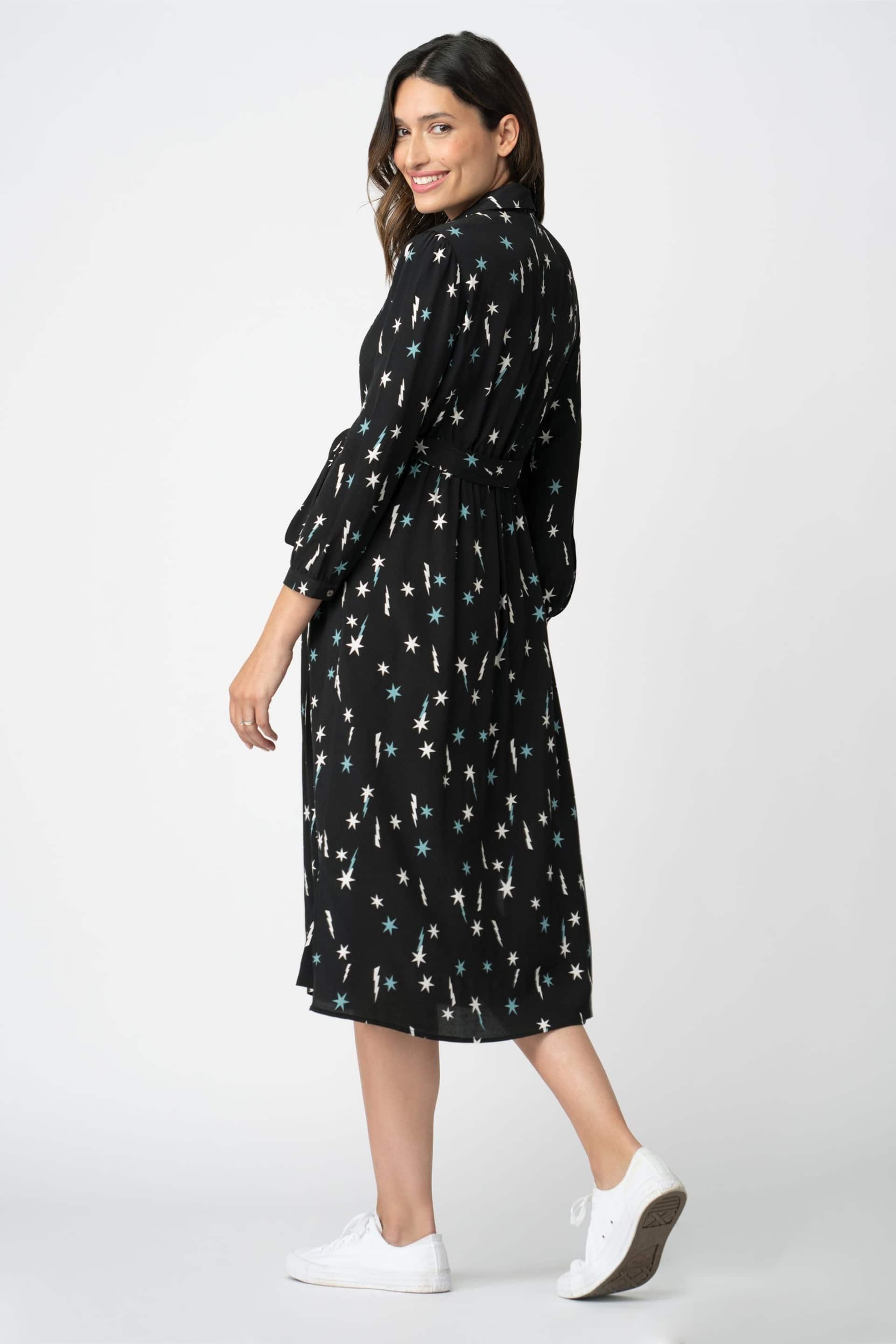 Seraphine Star Print Midi Black Shirt Dress - Image 2 of 6