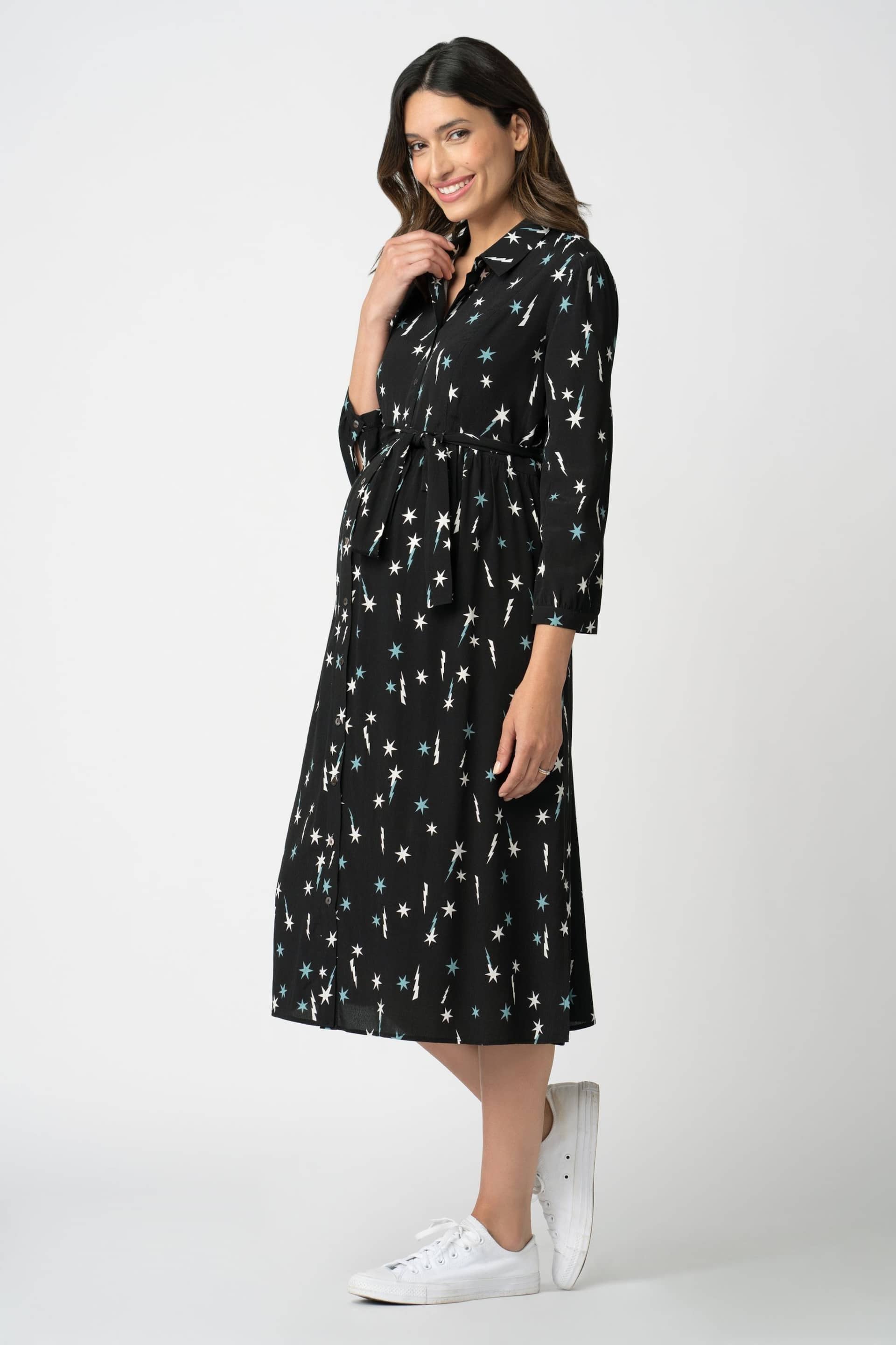 Seraphine Star Print Midi Black Shirt Dress - Image 3 of 6