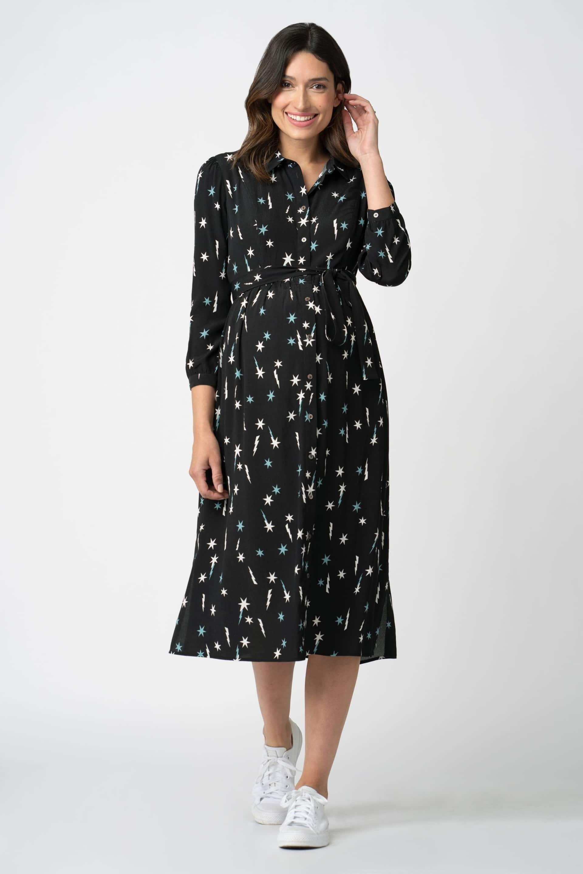 Seraphine Star Print Midi Black Shirt Dress - Image 4 of 6