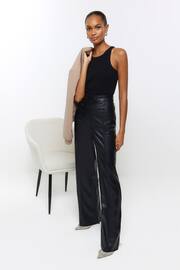 River Island Black High Rise Straight Leg Coated Trousers - Image 3 of 5
