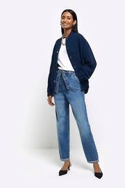 River Island Blue High Rise Relaxed Pleated Barrel Belted Jeans - Image 4 of 6