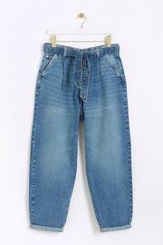 River Island Blue High Rise Relaxed Pleated Barrel Belted Jeans - Image 5 of 6