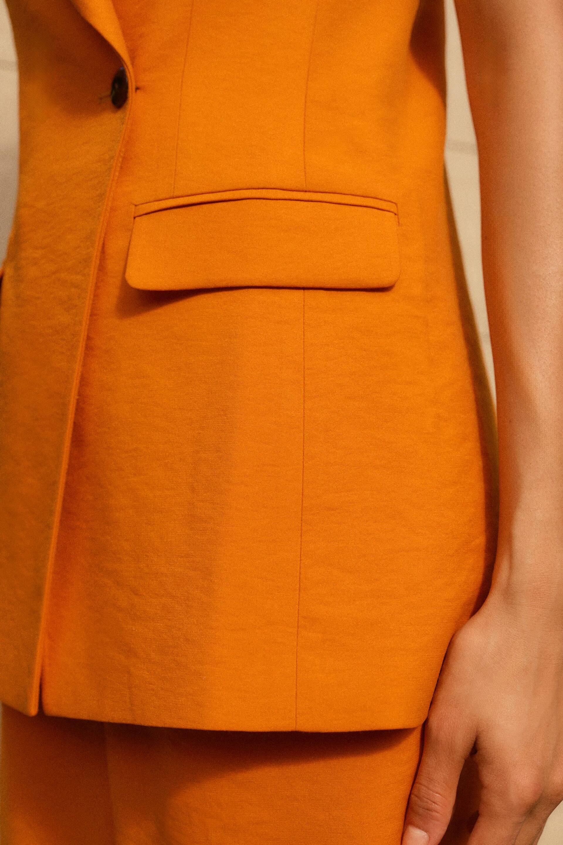 Orange Sleeveless Asymmetric Tailored Blazer - Image 4 of 6