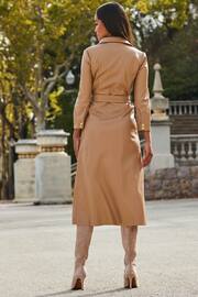 Sosandar Beige Faux Fur Leather Longline Shirt Dress - Image 2 of 5