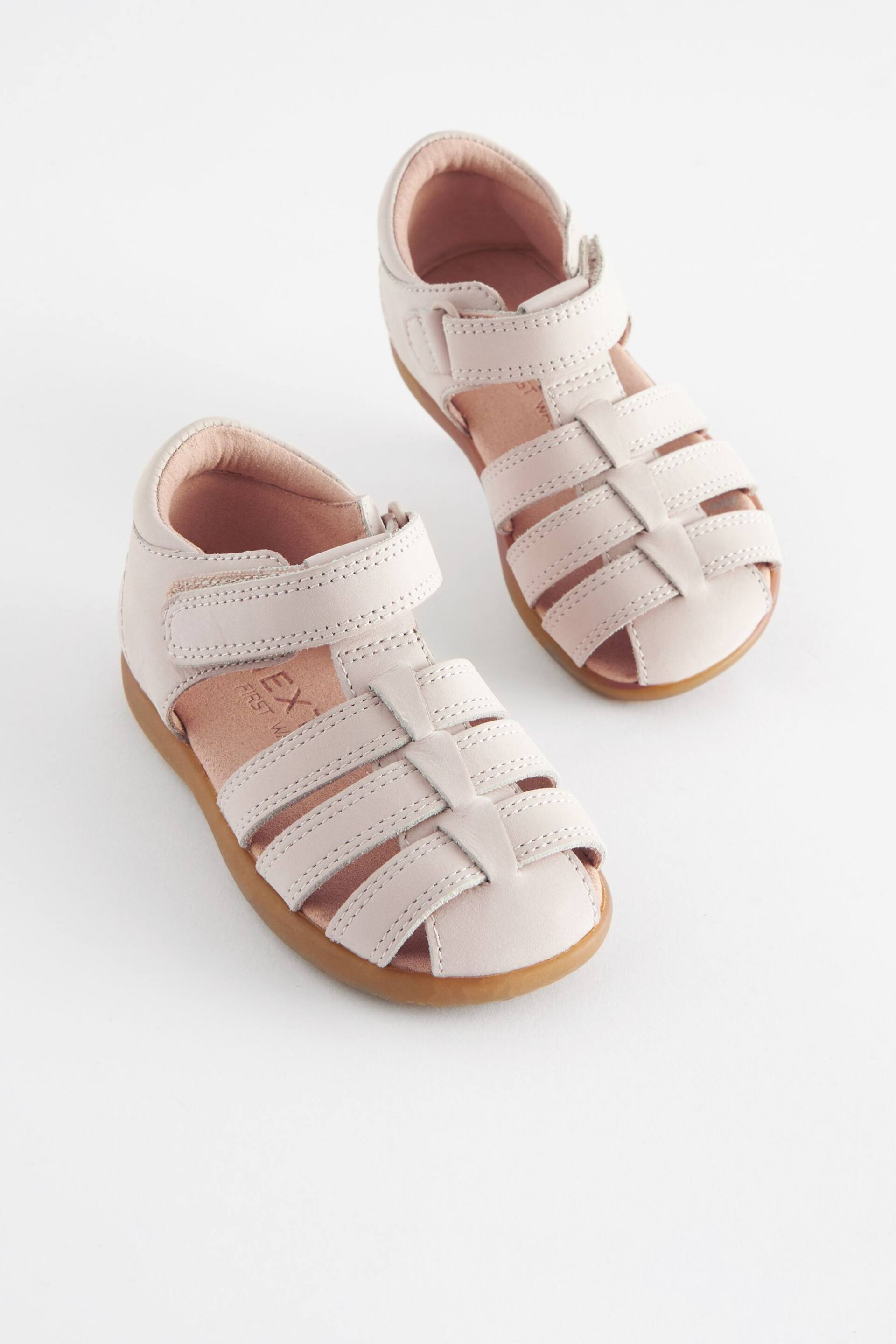 Stone Standard Fit (F) Baby Touch Fastening Leather First Walker Sandals - Image 1 of 6