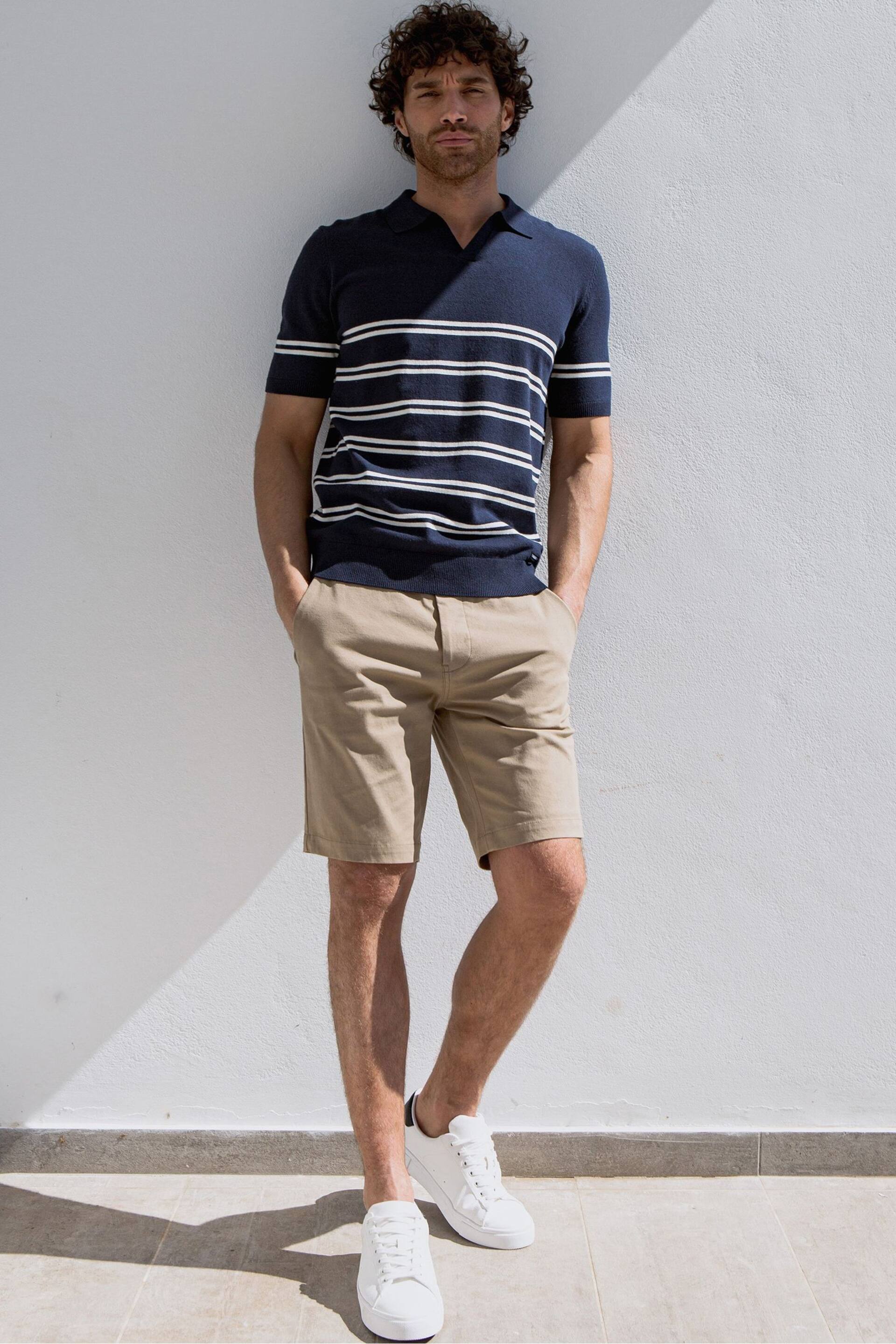 Threadbare Natural Cotton Stretch Turn-Up Chino Shorts with Woven Belt - Image 3 of 4