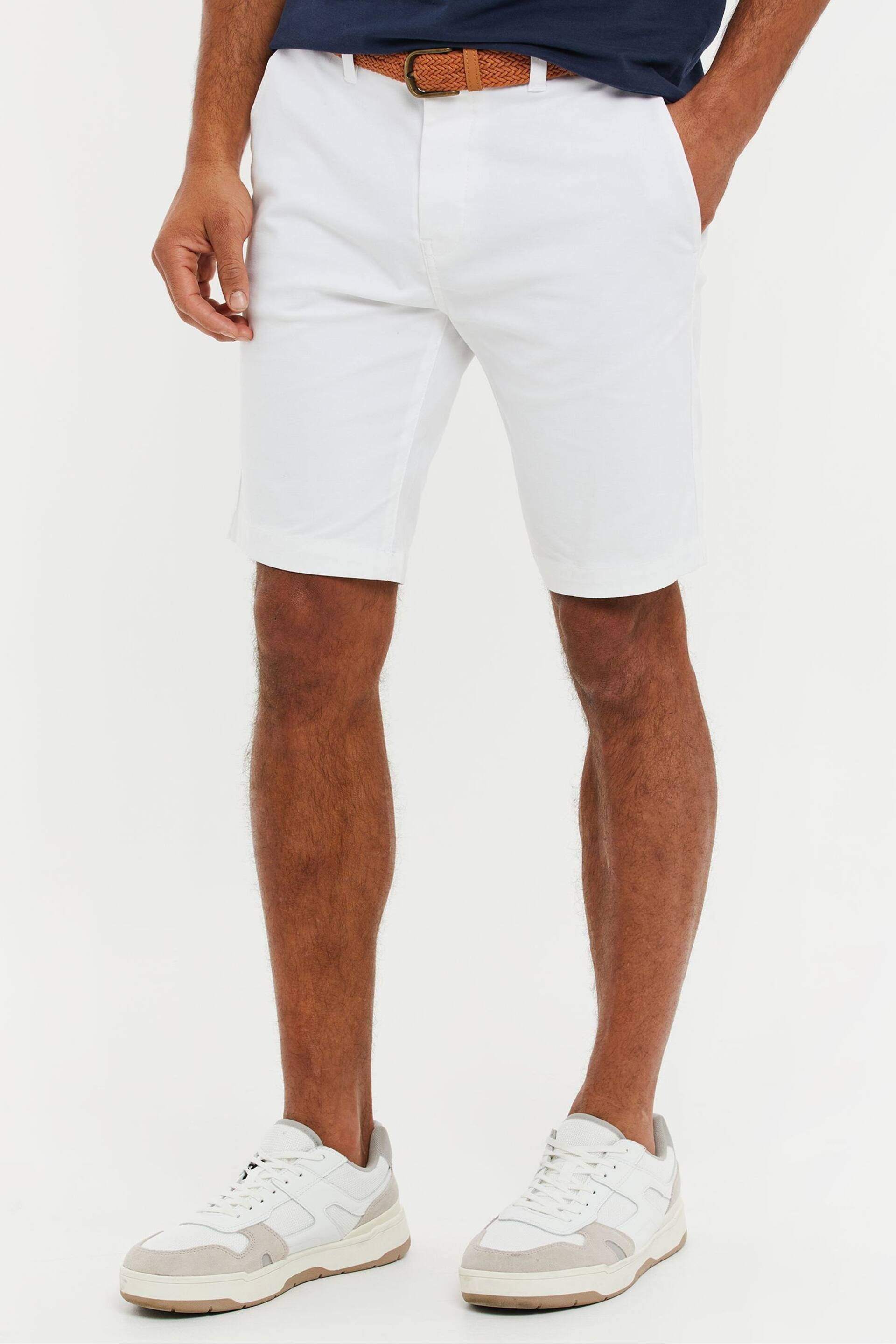 Threadbare White Cotton Stretch Turn-Up Chino Shorts with Woven Belt - Image 1 of 3