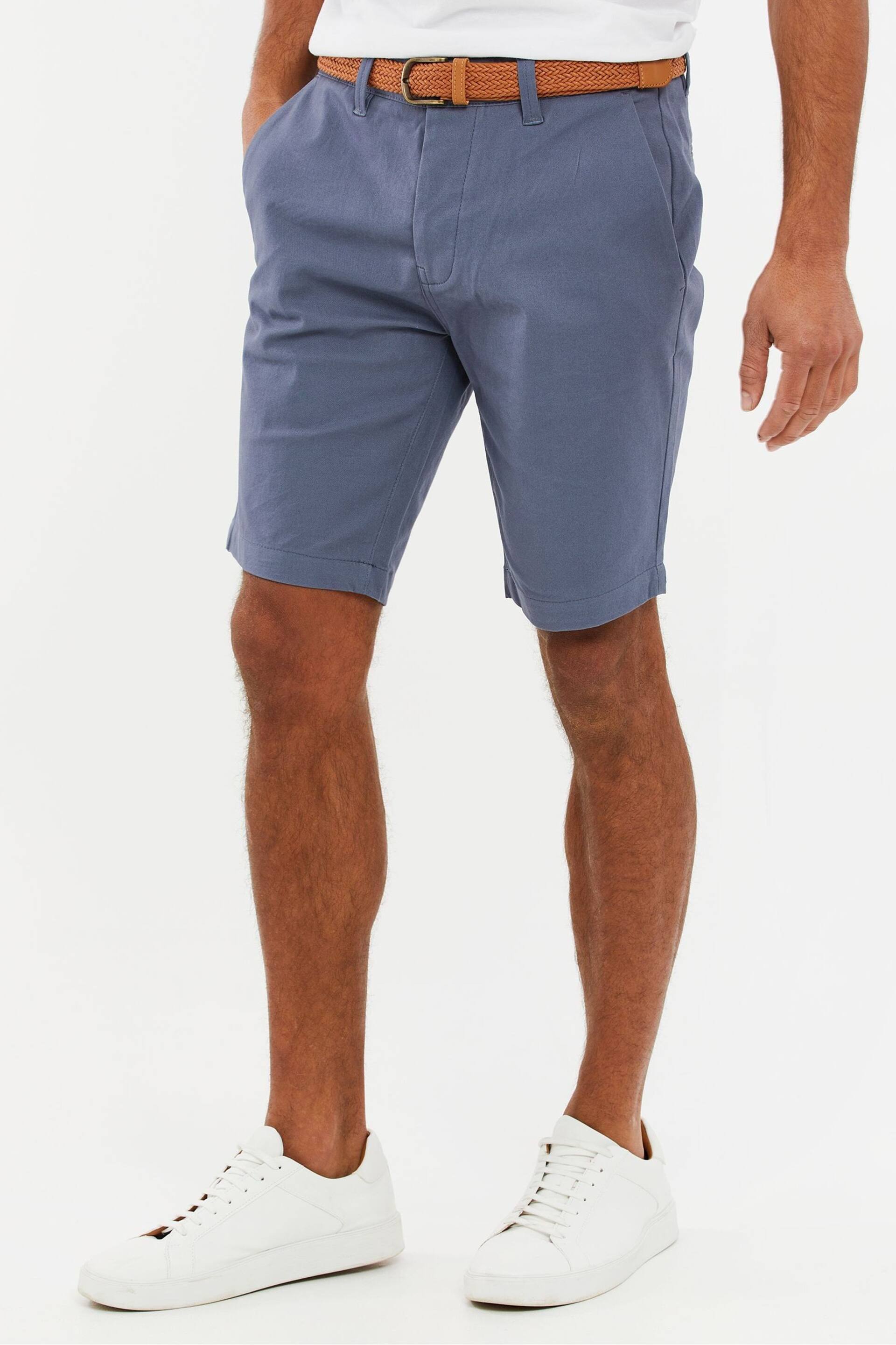 Threadbare Blue Cotton Stretch Turn-Up Chino Shorts with Woven Belt - Image 1 of 4
