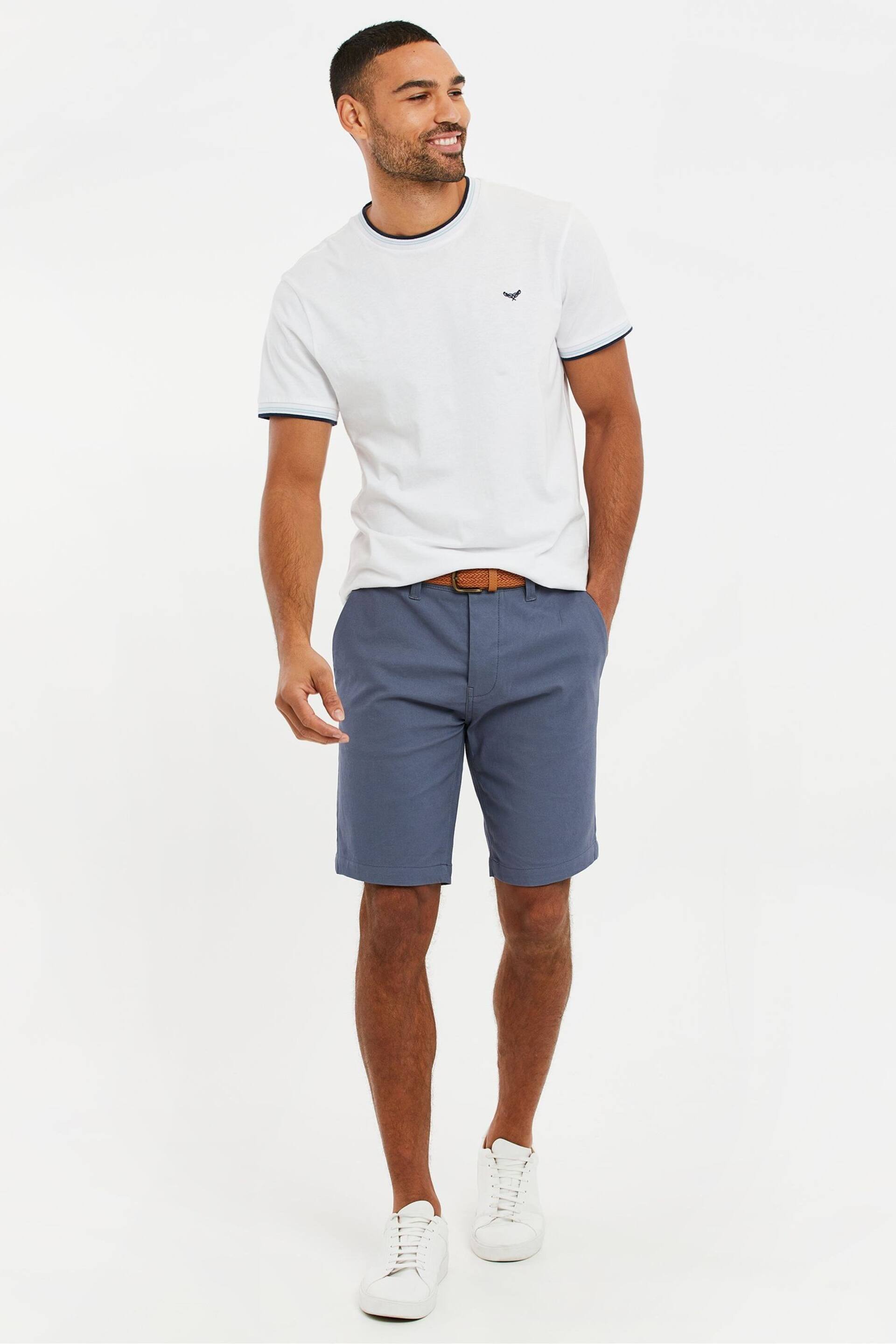 Threadbare Blue Cotton Stretch Turn-Up Chino Shorts with Woven Belt - Image 3 of 4