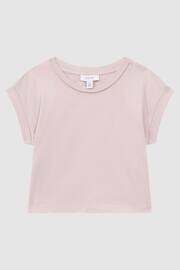 Reiss Pale Pink Terry Senior Cotton Crew Neck Crop Top - Image 2 of 6