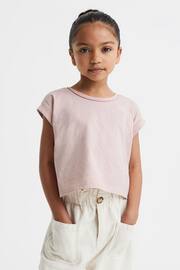 Reiss Pale Pink Terry Senior Cotton Crew Neck Crop Top - Image 3 of 6