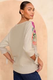 Love & Roses Grey Batwing Woven Mix Jumper - Image 3 of 4