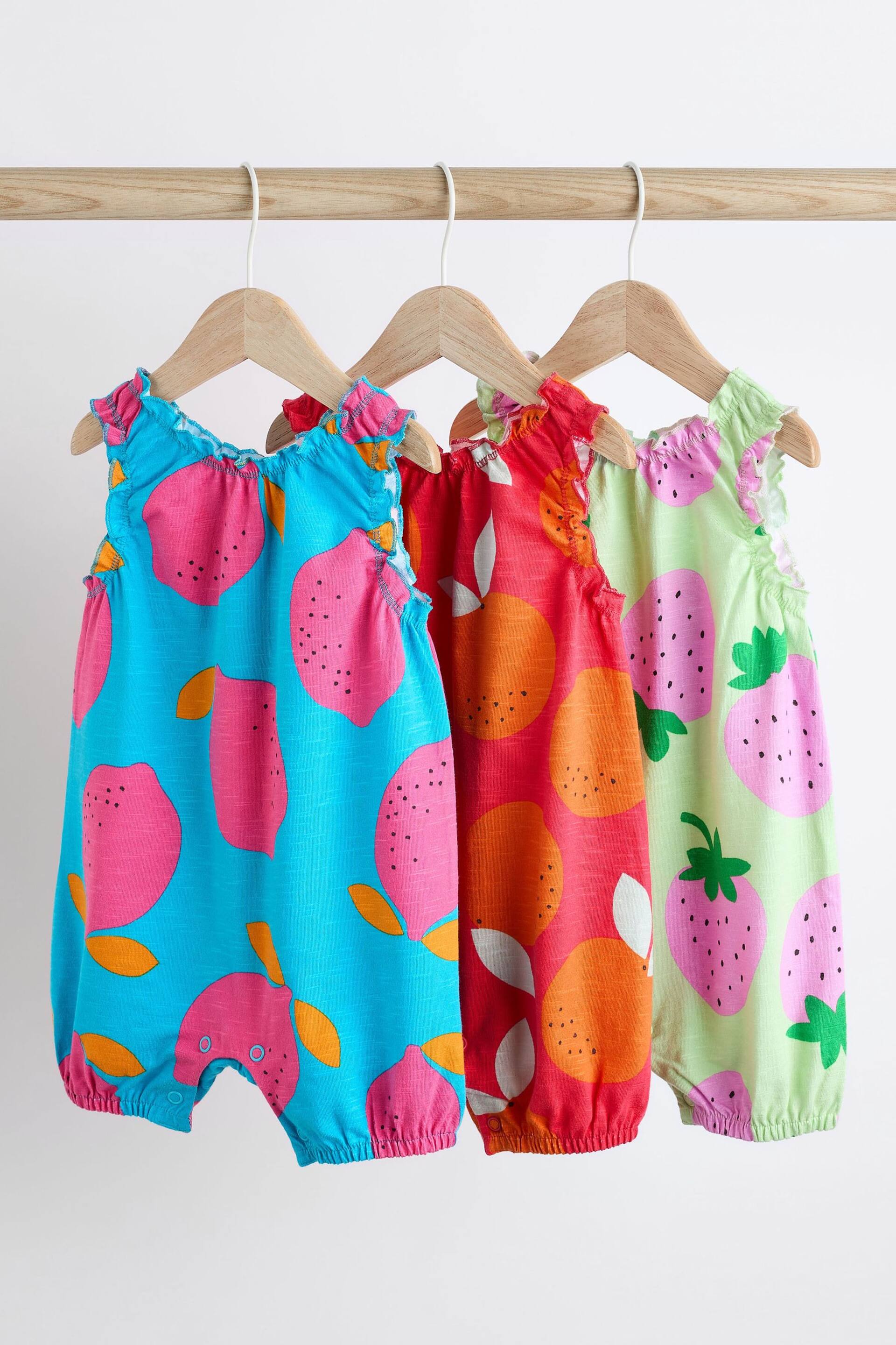 Multi Bright Fruit Baby Vest Rompers 3 Pack - Image 1 of 8