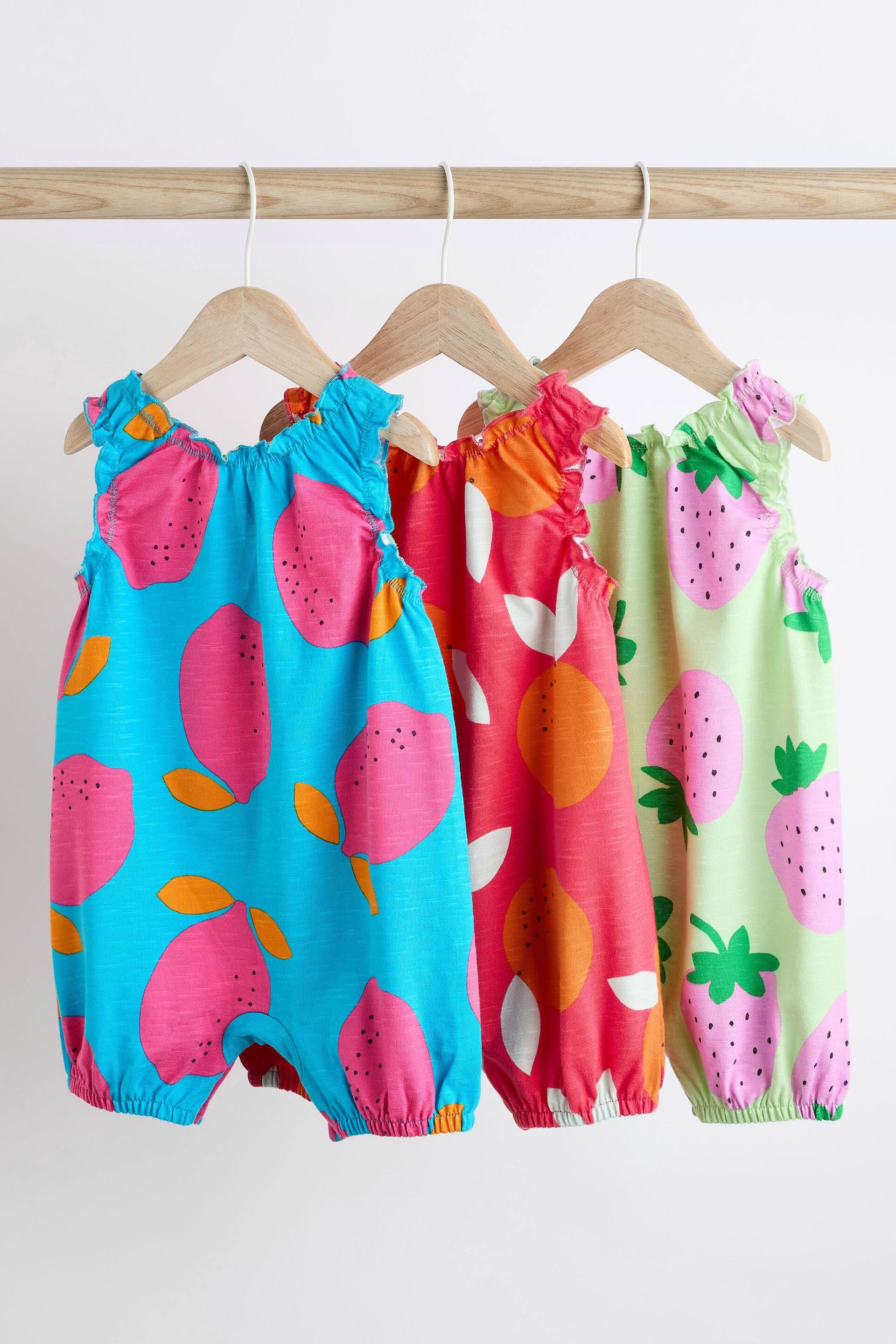 Multi Bright Fruit Baby Vest Rompers 3 Pack - Image 2 of 8