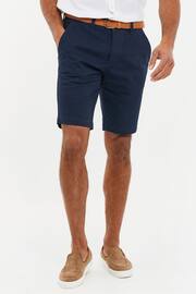 Threadbare Navy Cotton Stretch Turn-Up Chino Shorts with Woven Belt - Image 1 of 4
