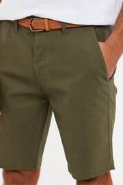 Threadbare Olive Green Cotton Stretch Turn-Up Chino Shorts with Woven Belt - Image 4 of 4