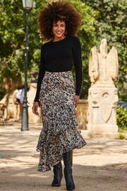 Sosandar Brown Ruffle Asymmetric Midi Skirt - Image 2 of 5