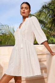 Lipsy White Broderie Mini Smock Holiday Dress - Image 2 of 4