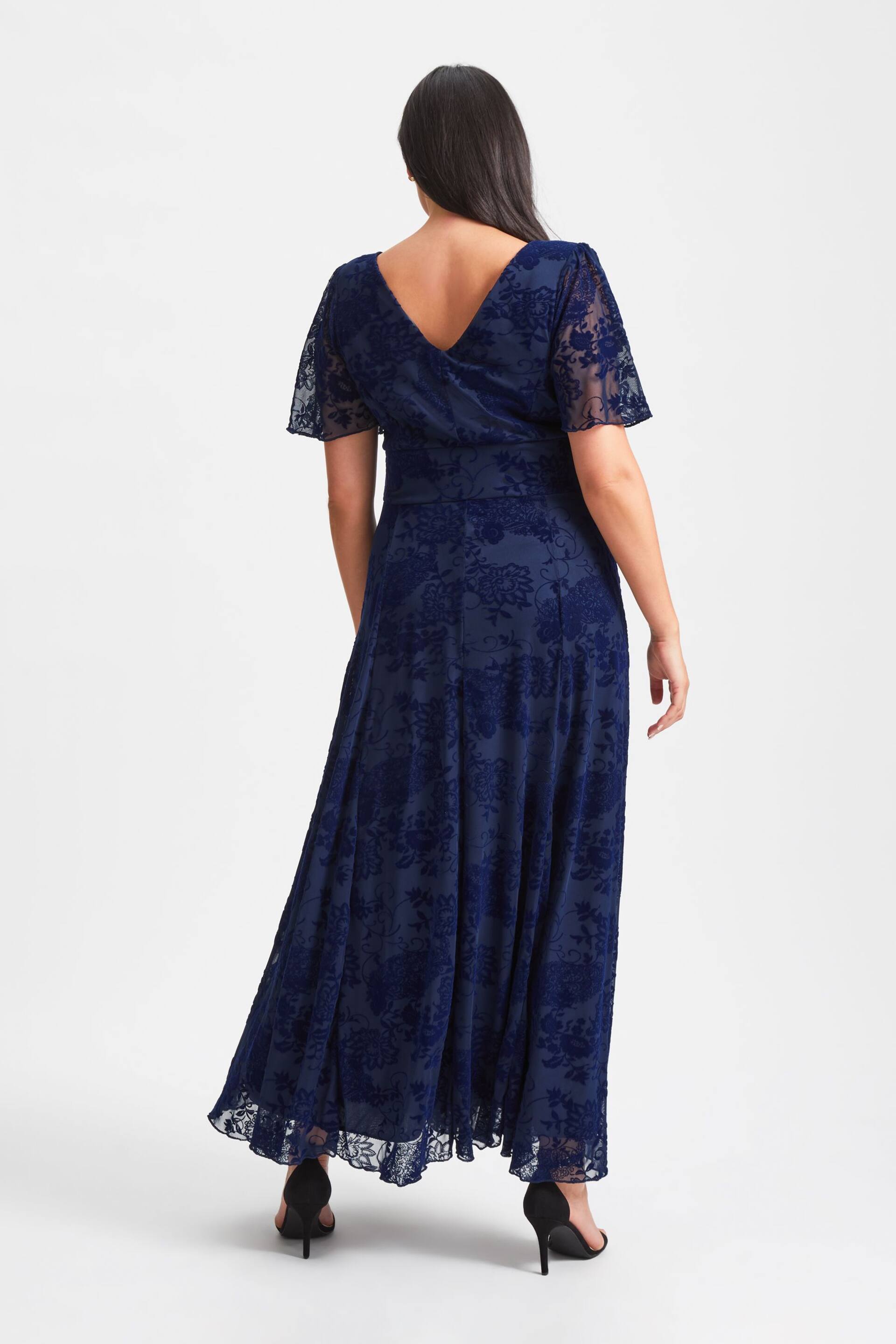 Scarlett & Jo Blue Isabelle Velvet Flock Angel Sleeve Maxi Dress - Image 2 of 8