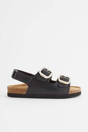 Black Leather Wide Fit (G) Two Strap Corkbed Sandals - Image 2 of 8