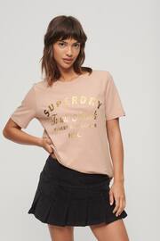 Superdry Pink Luxe Metallic Logo T-Shirt - Image 1 of 6