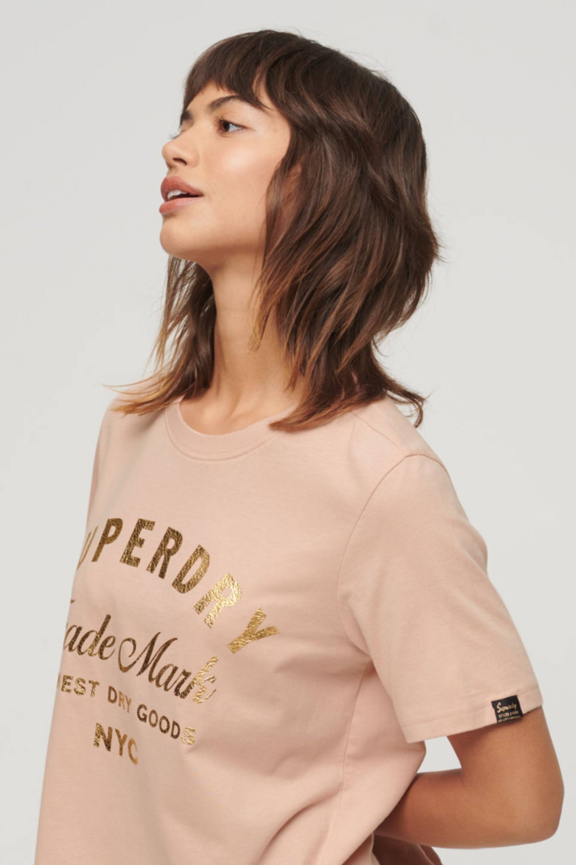 Superdry Pink Luxe Metallic Logo T-Shirt - Image 3 of 6