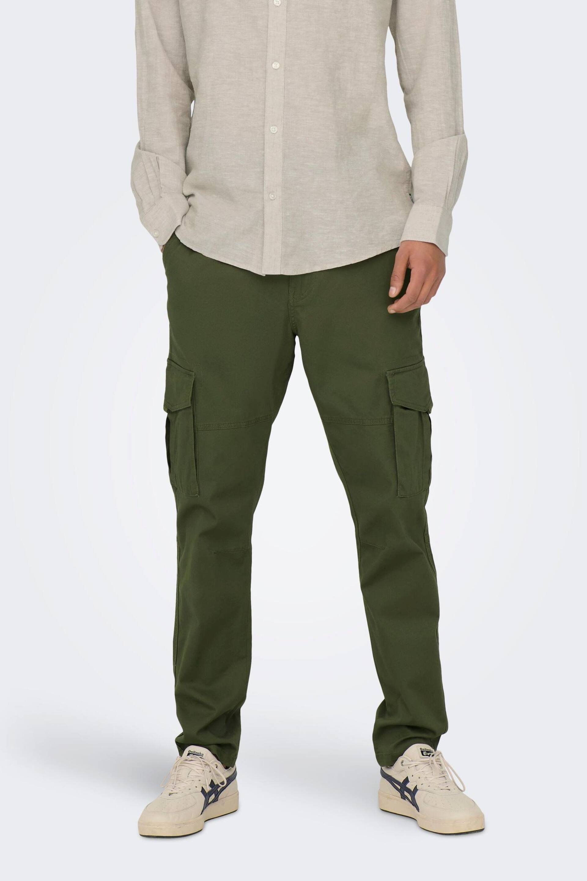 Only & Sons Green Straight Leg Cargo Trousers - Image 1 of 8