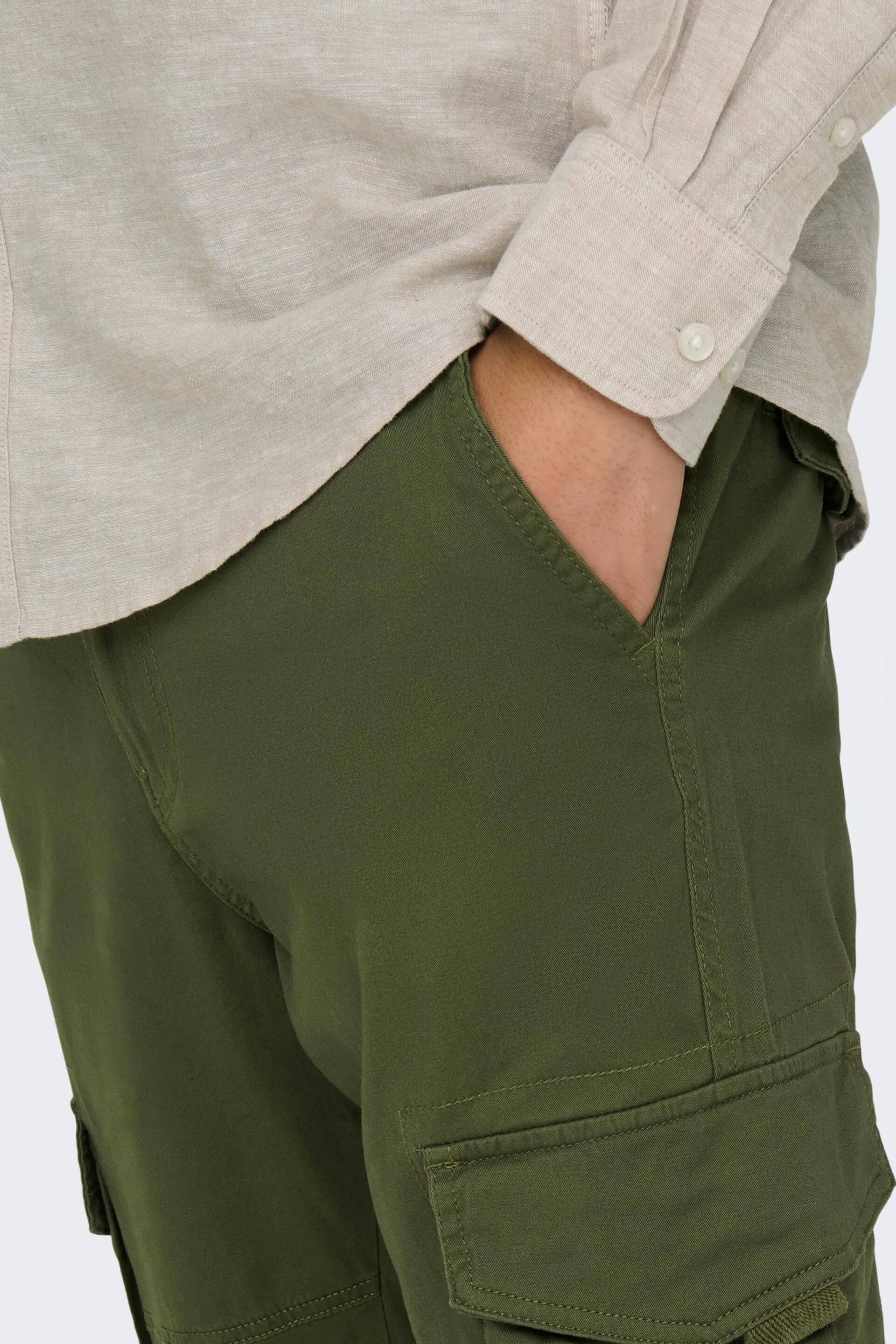 Only & Sons Green Straight Leg Cargo Trousers - Image 6 of 8