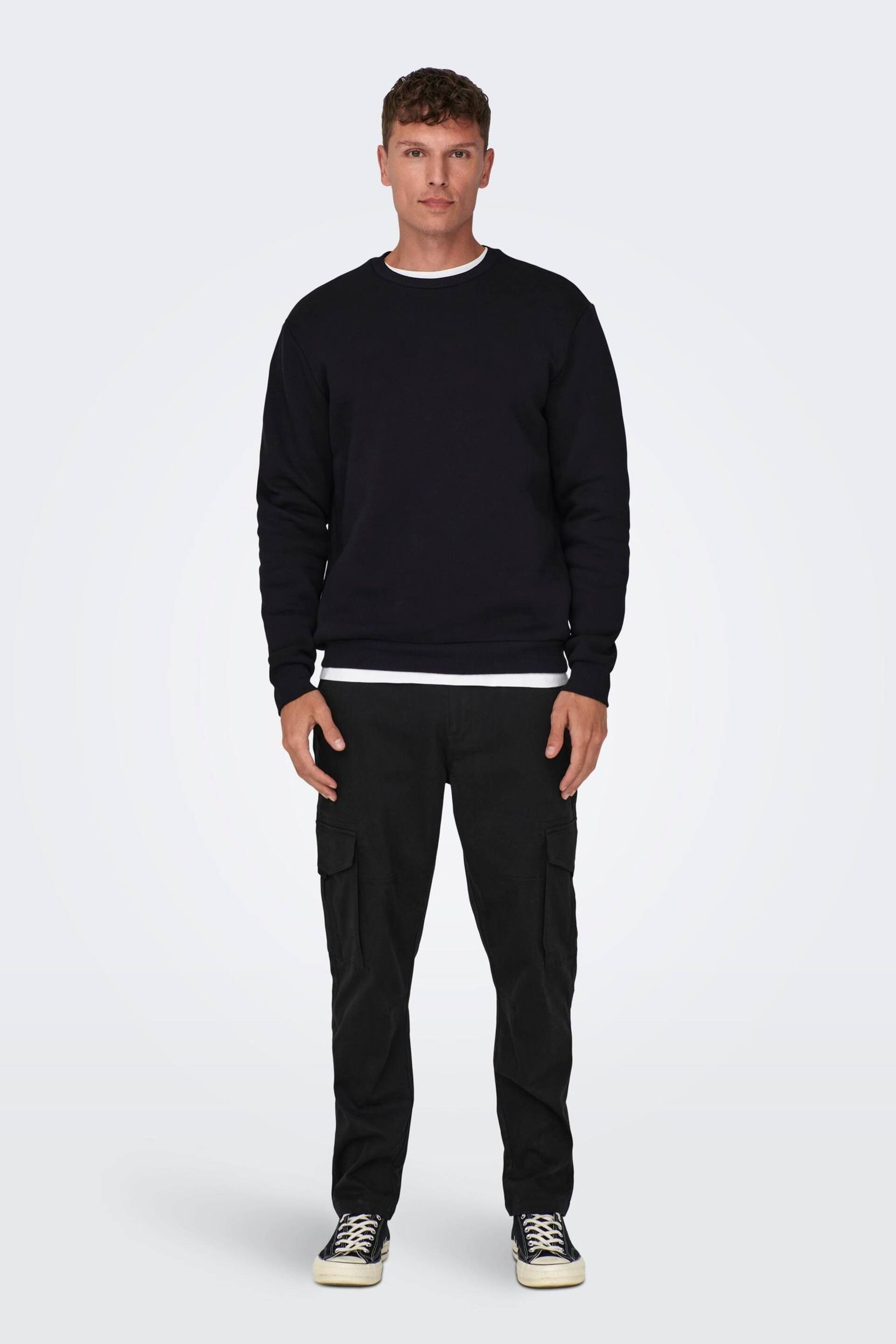 Only & Sons Black Straight Leg Cargo Trousers - Image 1 of 7