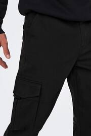 Only & Sons Black Straight Leg Cargo Trousers - Image 4 of 7