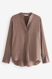 Taupe Long Sleeve Overhead V-Neck Relaxed Fit Blouse - Image 5 of 6