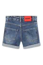 HUGO Blue Denim Logo Shorts - Image 2 of 2