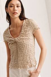 Neutral Textured Twist Front Short Sleeve Top - Image 1 of 7