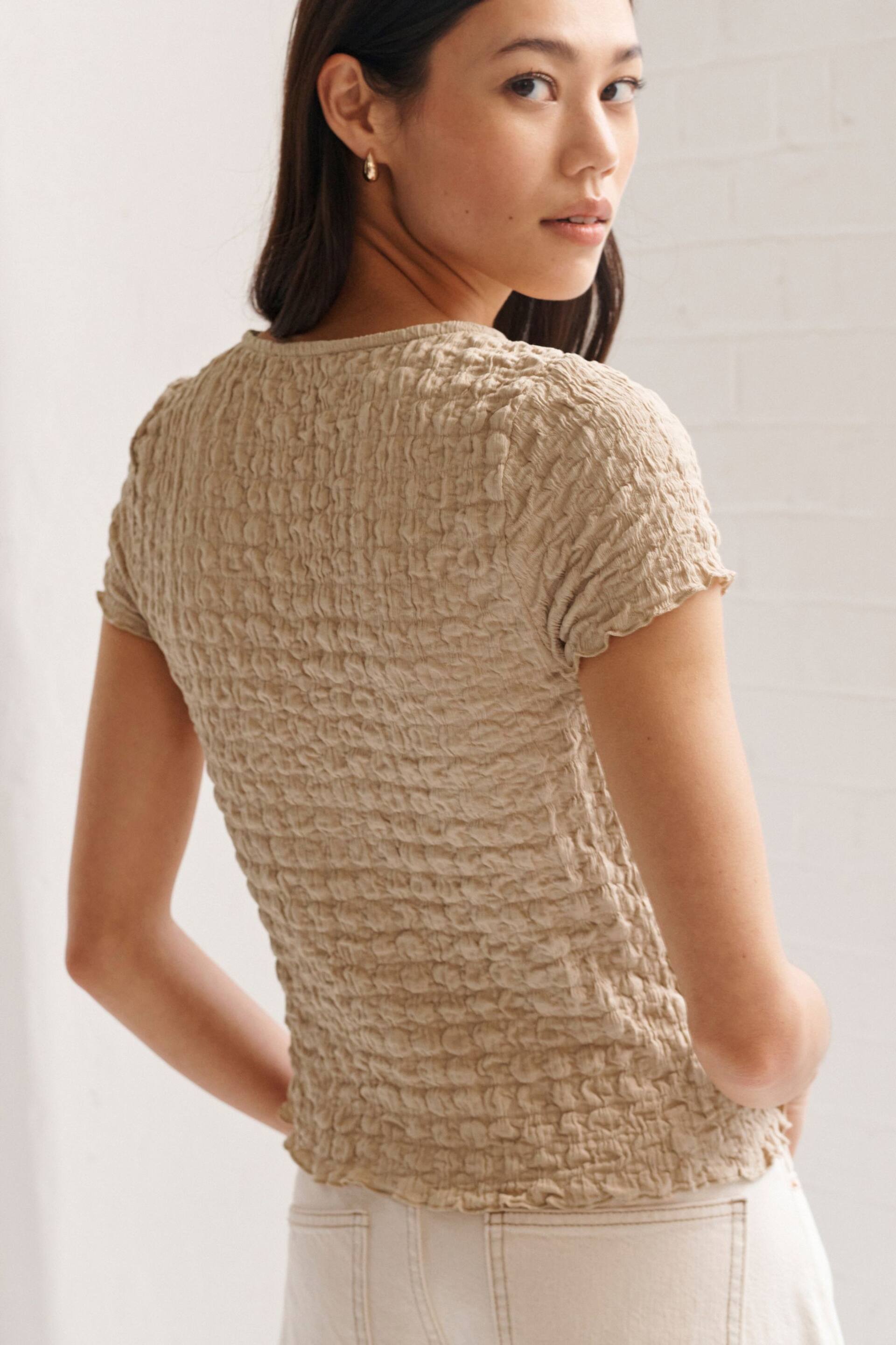 Neutral Textured Twist Front Short Sleeve Top - Image 4 of 7