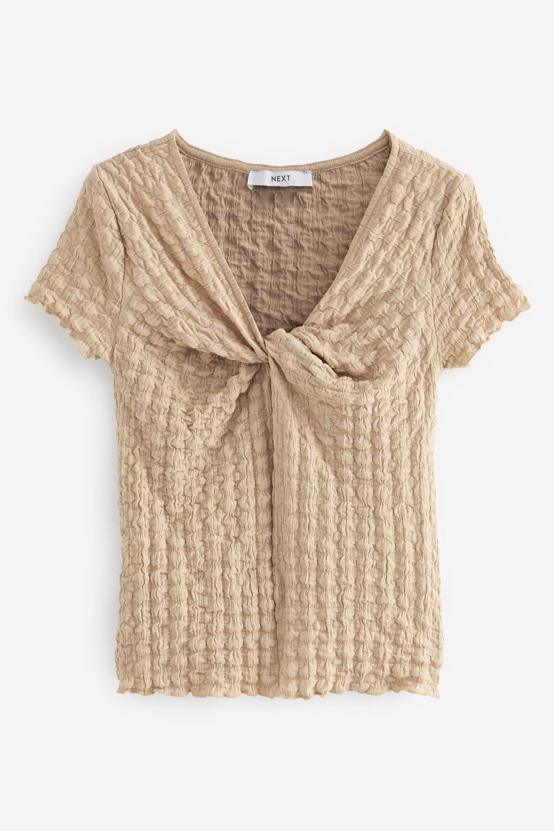 Neutral Textured Twist Front Short Sleeve Top - Image 6 of 7