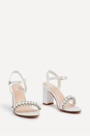 Linzi Cream Tinsley Block Heeled Sandals With Pearl and Diamante Front Strap - Image 3 of 5