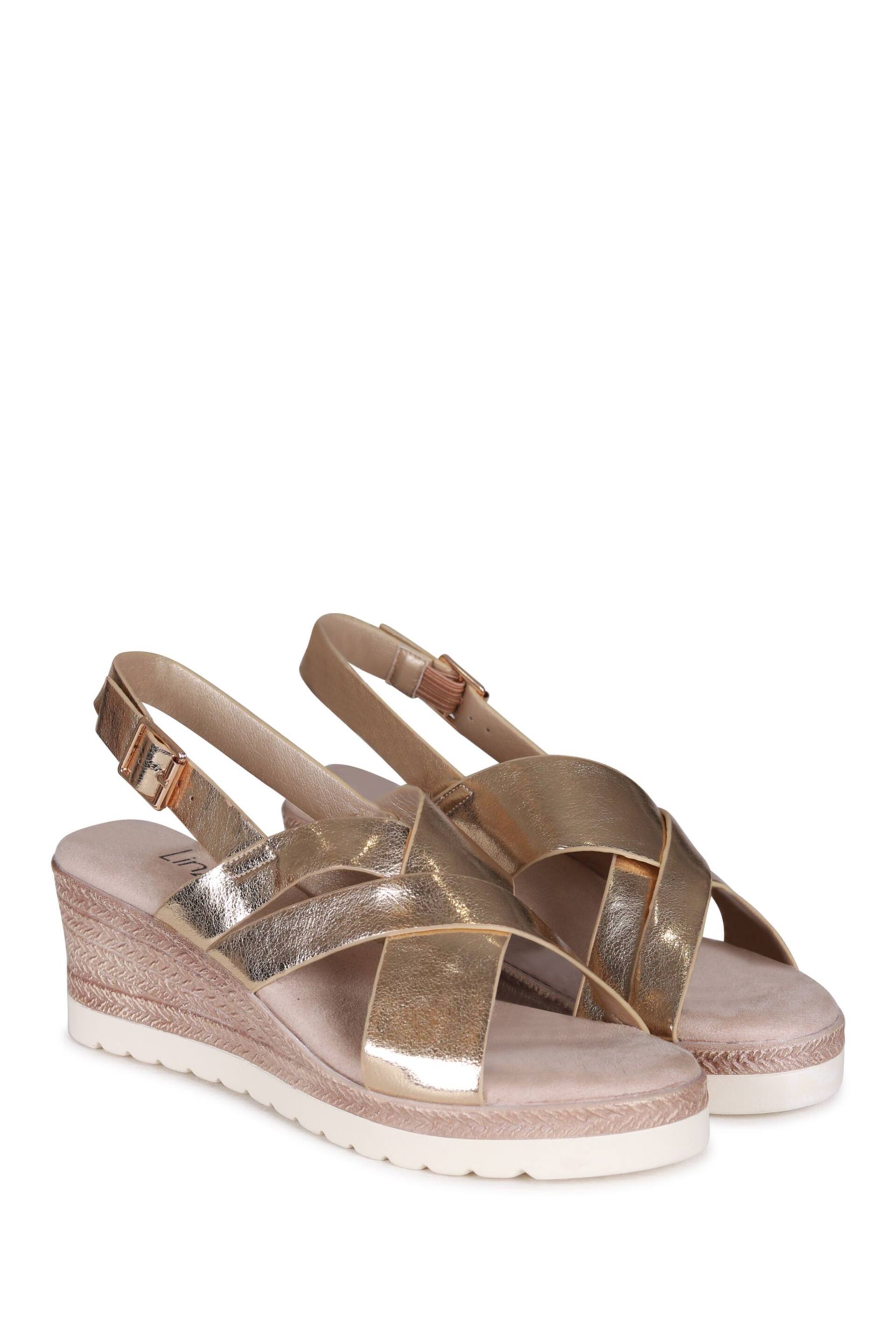Linzi Gold Myla Sling Back Wedge Espadrille Sandals With Cross Over Front Strap - Image 4 of 4