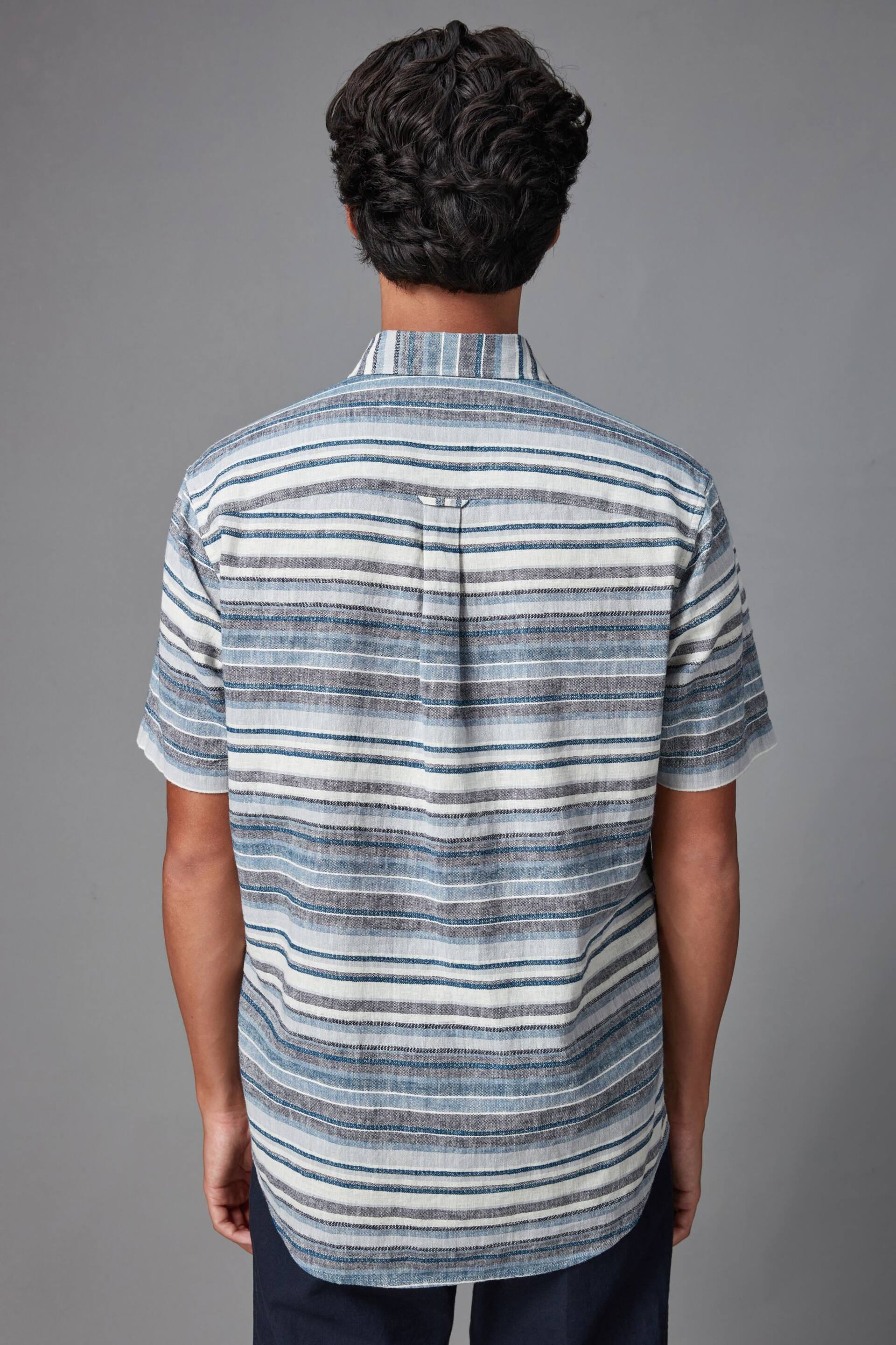 Blue Textured Stripe Short Sleeve Shirt - Image 4 of 7