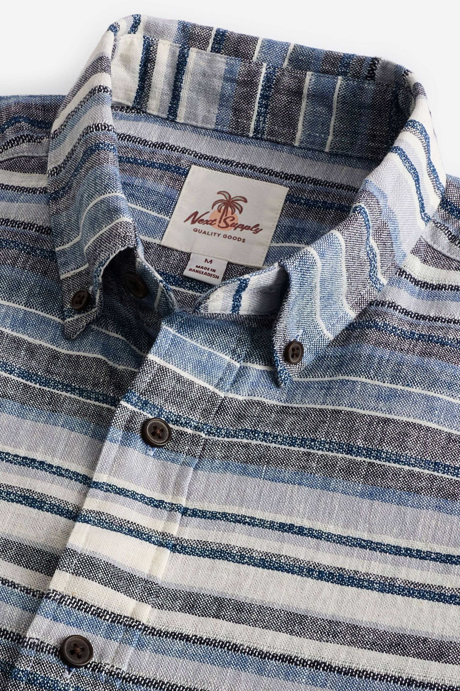 Blue Textured Stripe Short Sleeve Shirt - Image 6 of 7