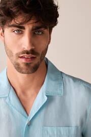 Blue Cuban Collar Linen Blend Short Sleeve Shirt - Image 4 of 7
