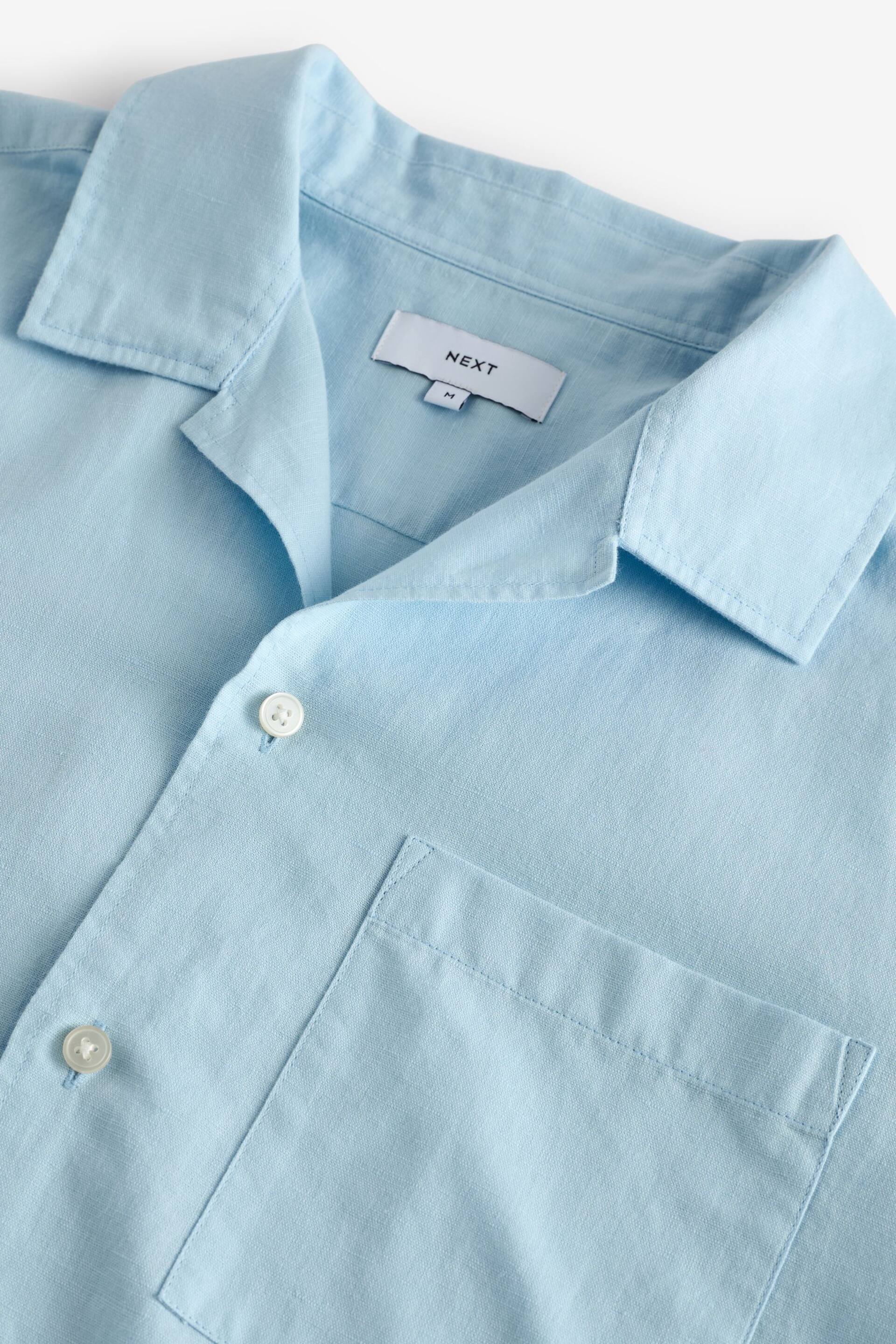 Blue Cuban Collar Linen Blend Short Sleeve Shirt - Image 6 of 7