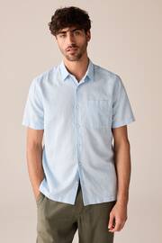 Light Blue Standard Collar Linen Blend Short Sleeve Shirt - Image 2 of 8