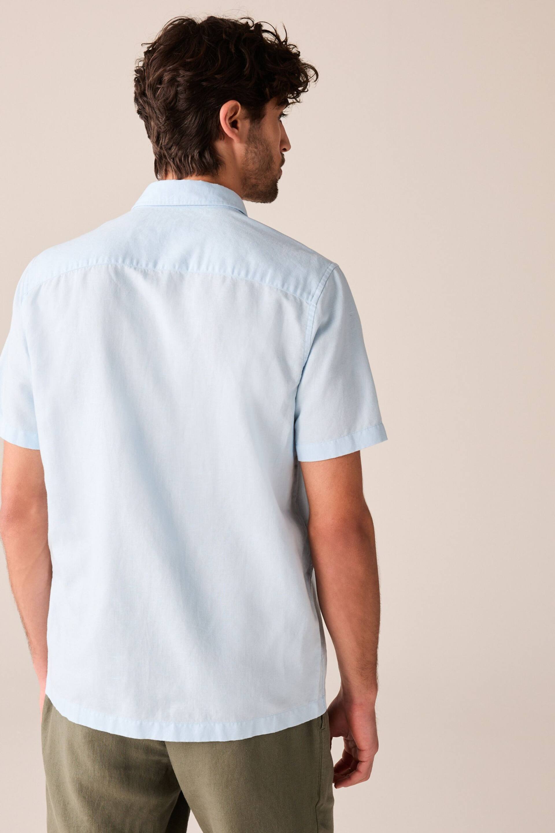 Light Blue Standard Collar Linen Blend Short Sleeve Shirt - Image 3 of 8