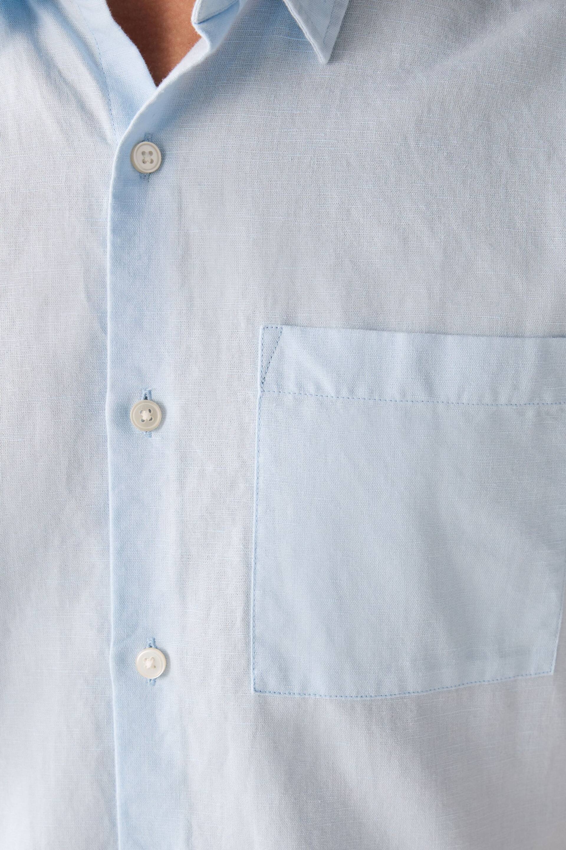 Light Blue Standard Collar Linen Blend Short Sleeve Shirt - Image 5 of 8
