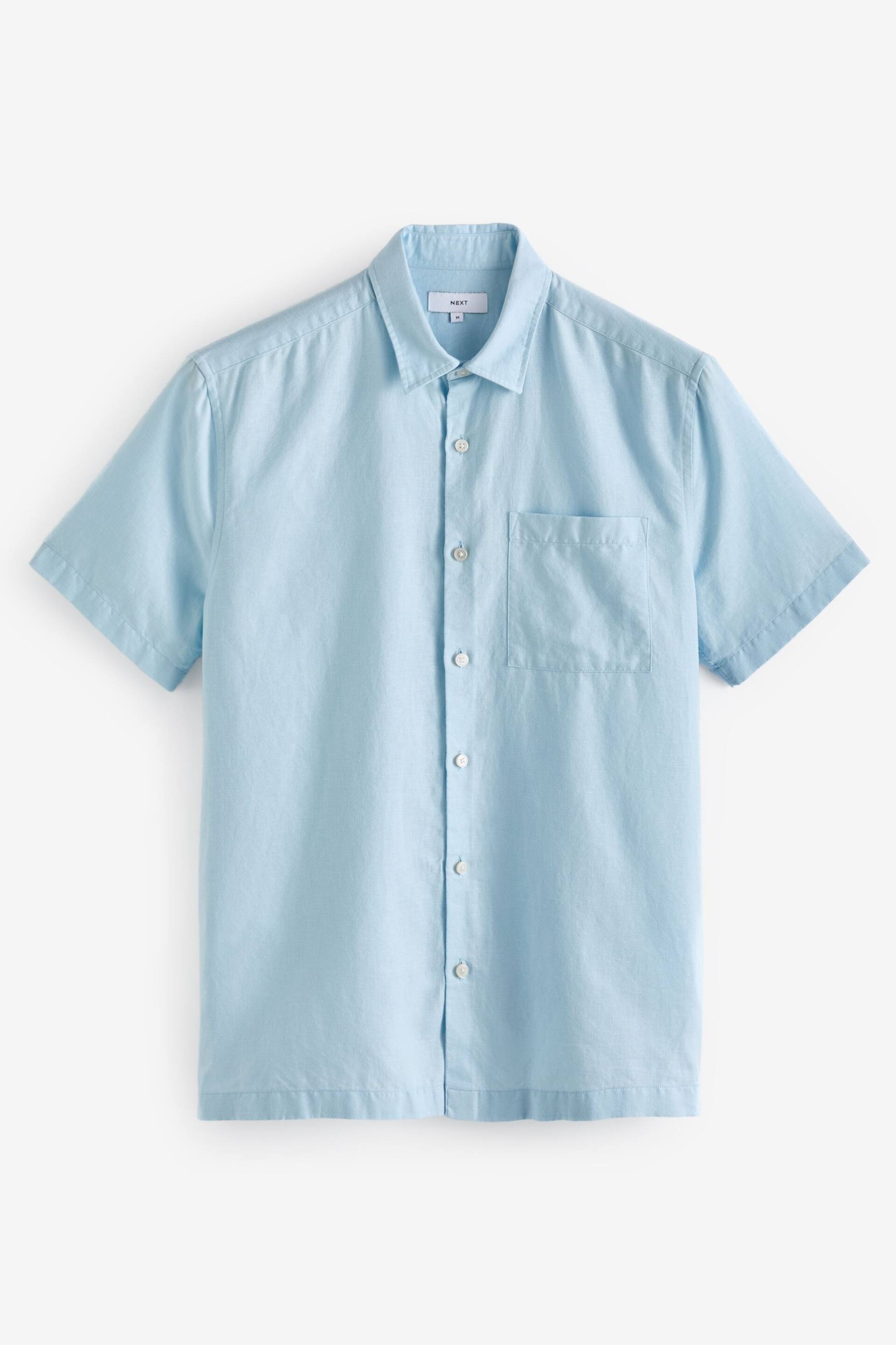 Light Blue Standard Collar Linen Blend Short Sleeve Shirt - Image 6 of 8
