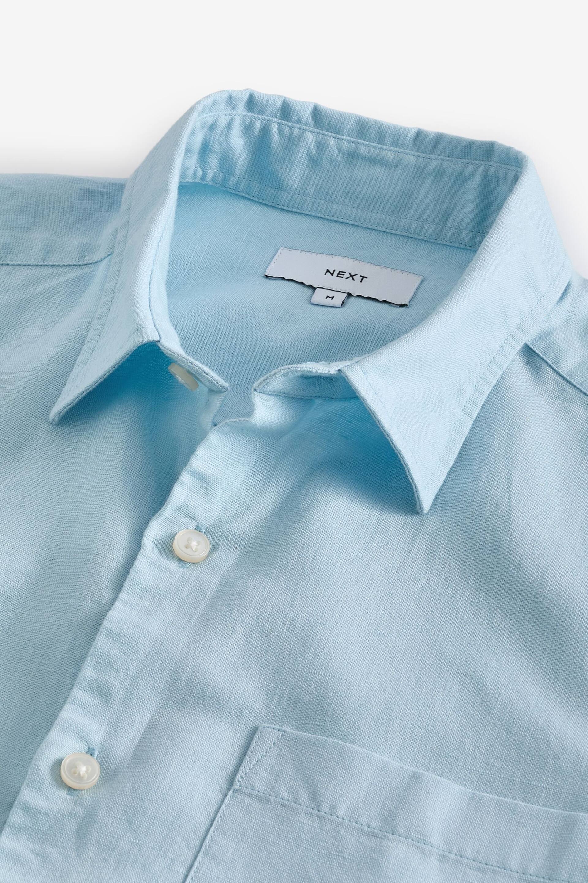 Light Blue Standard Collar Linen Blend Short Sleeve Shirt - Image 7 of 8