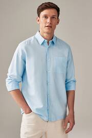 Light Blue Linen Blend Long Sleeve Shirt - Image 1 of 8