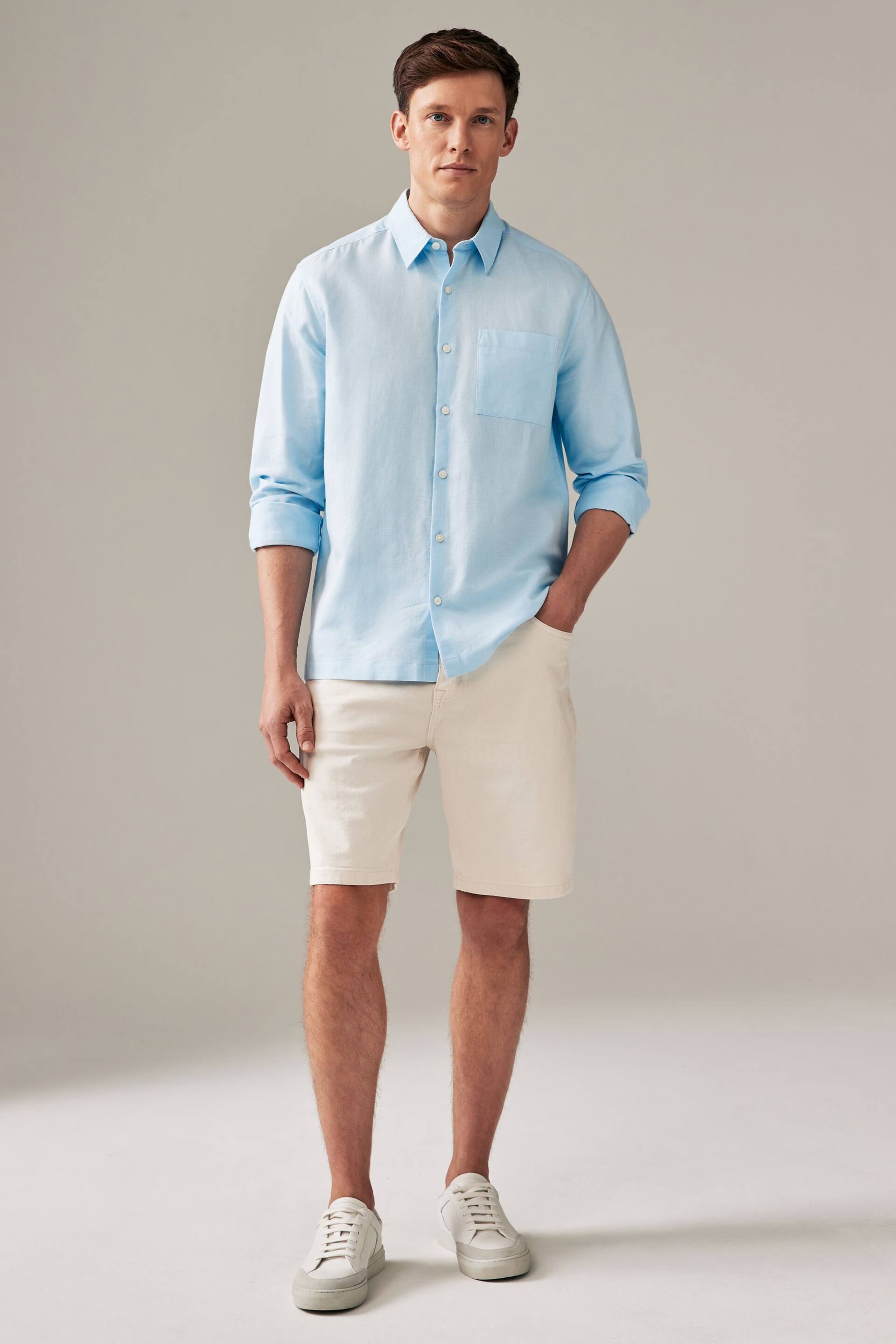 Light Blue Linen Blend Long Sleeve Shirt - Image 2 of 8